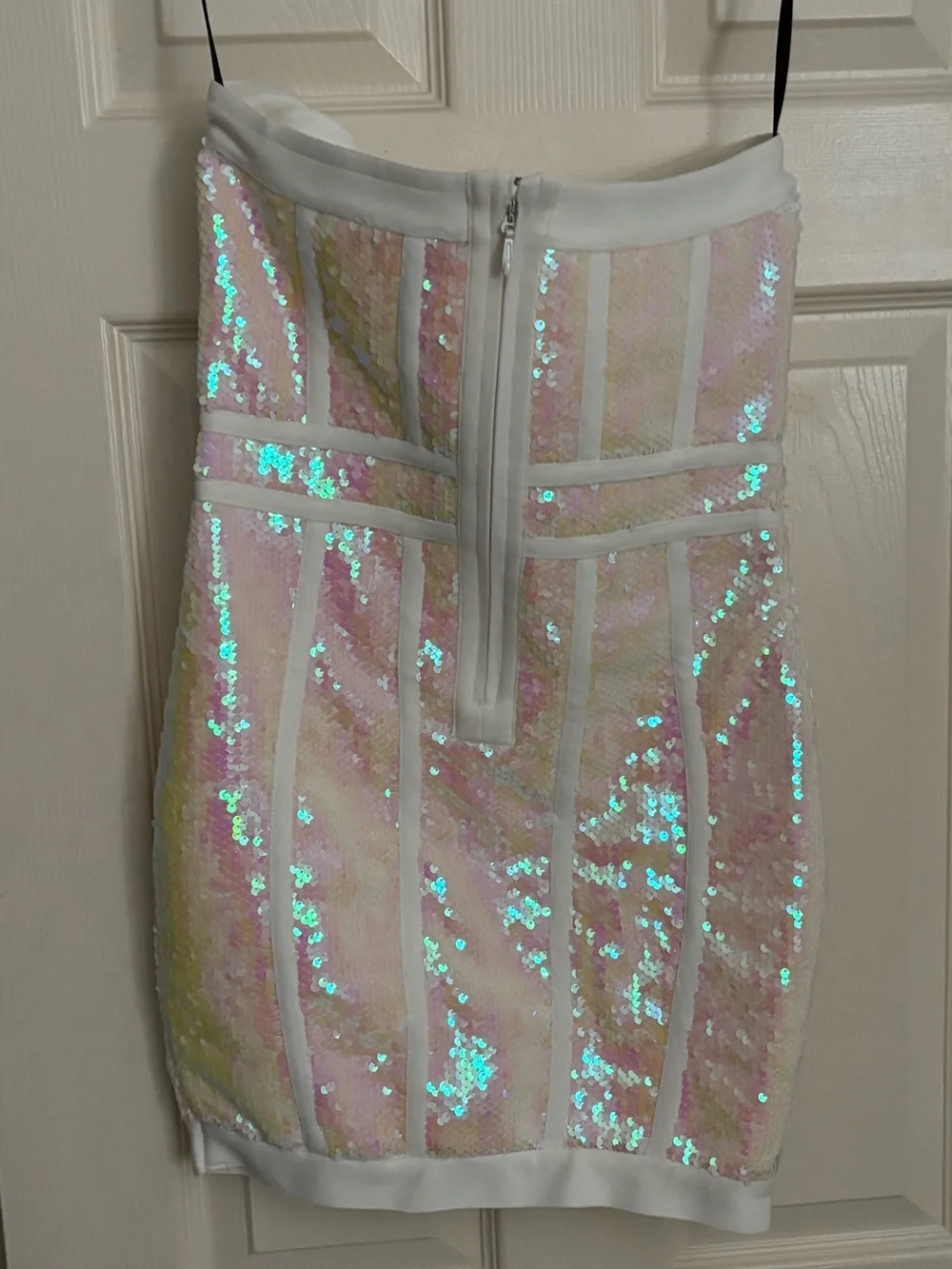 Forever 21 iridescent pink white sequin strapless bodycon mini dress - Picture 5 of 9
